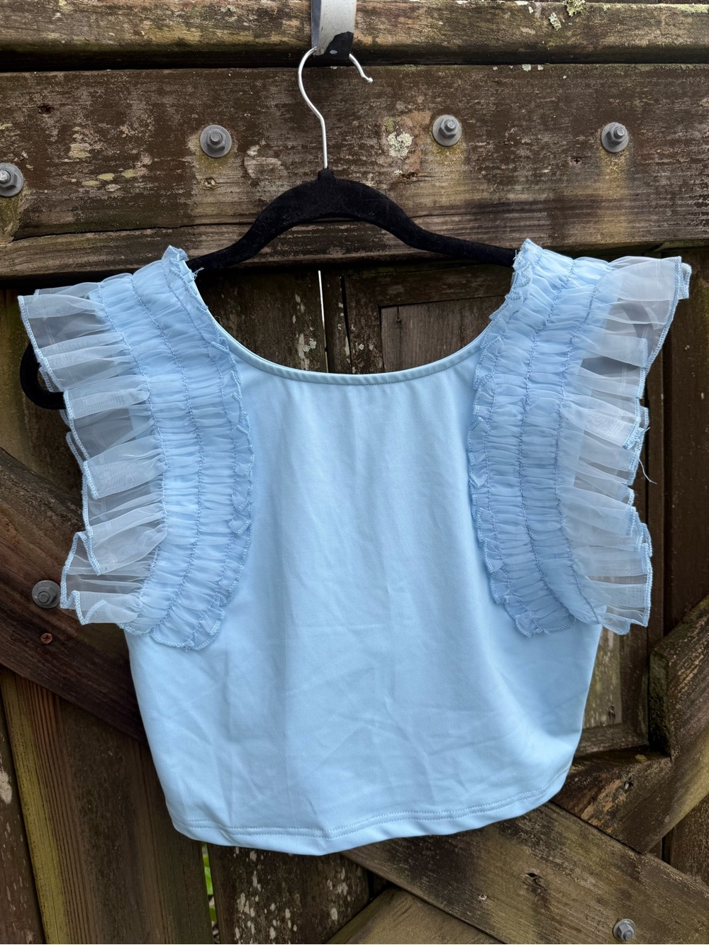 Women’s Light Blue Ruffle Sleeve Blouse